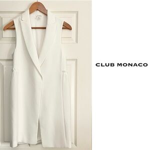 Club Monaco white open front sleeveless blazer cardigan duster vest, Size XS